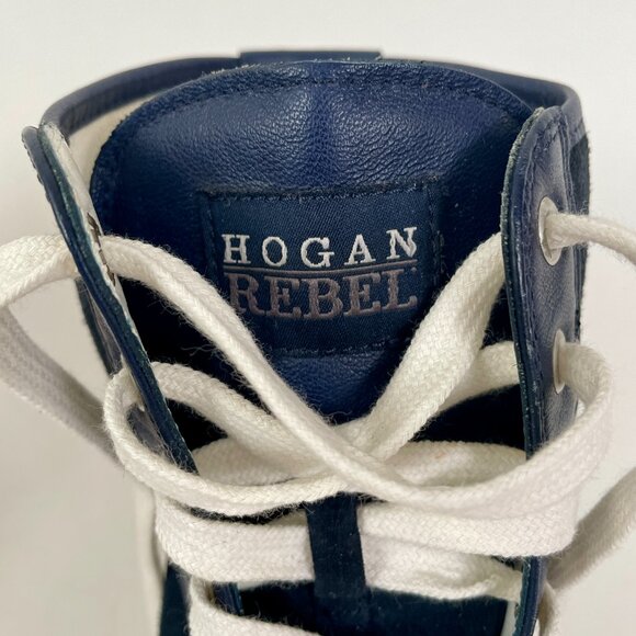Women's Hogan Rebel R182 High Top Sneakers, Navy Blue Leather/Suede, Size 39 - Picture 6 of 14